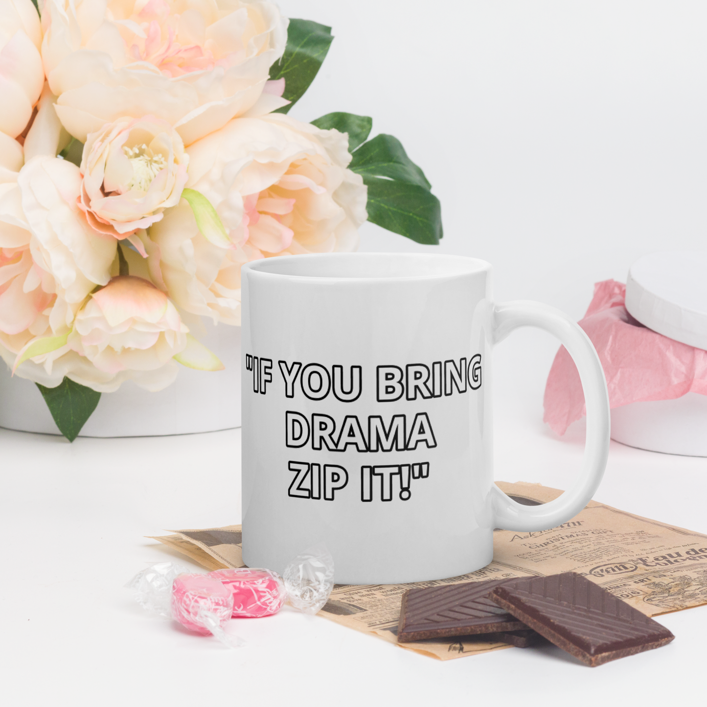 Bring Drama Zip It White Mug
