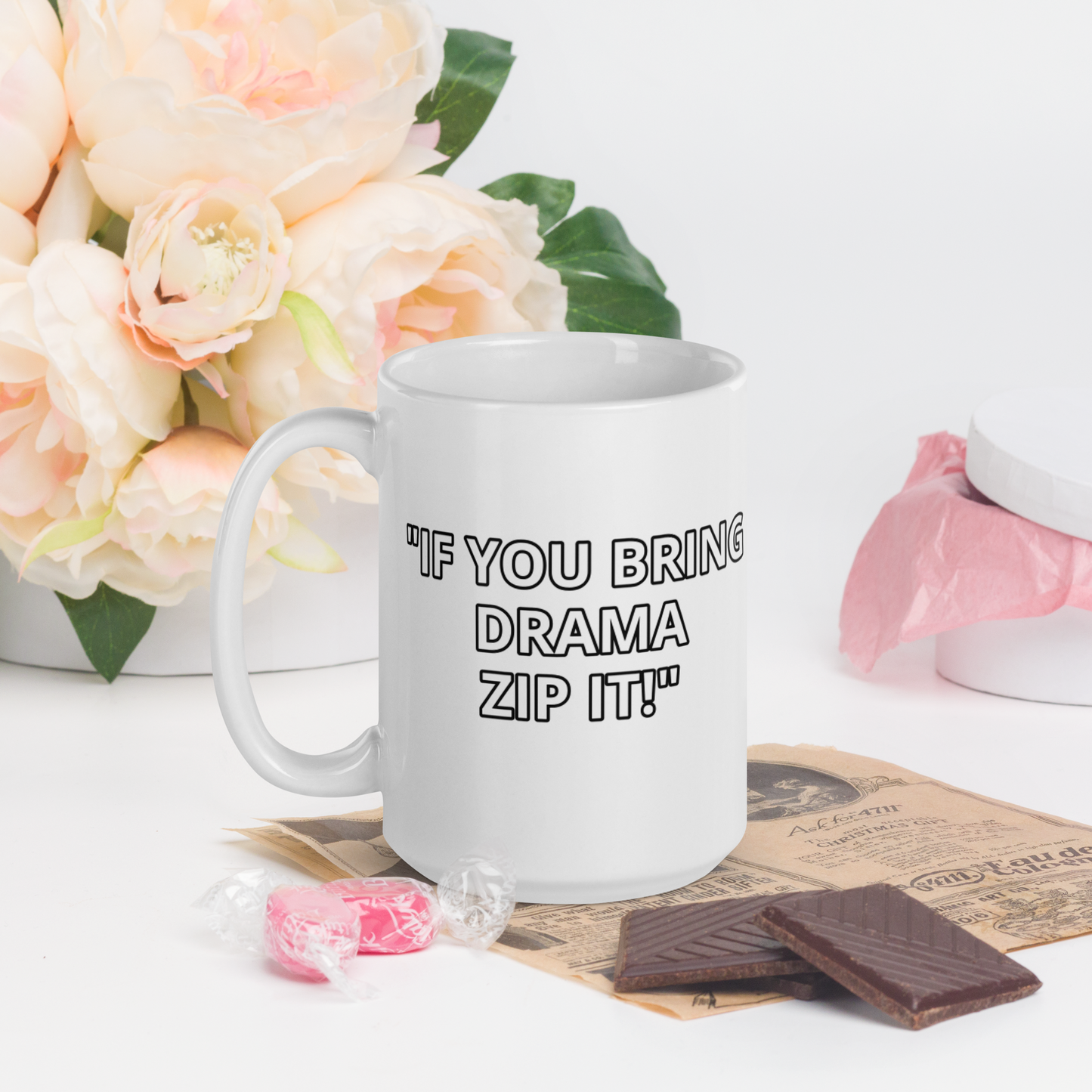 Bring Drama Zip It White Mug