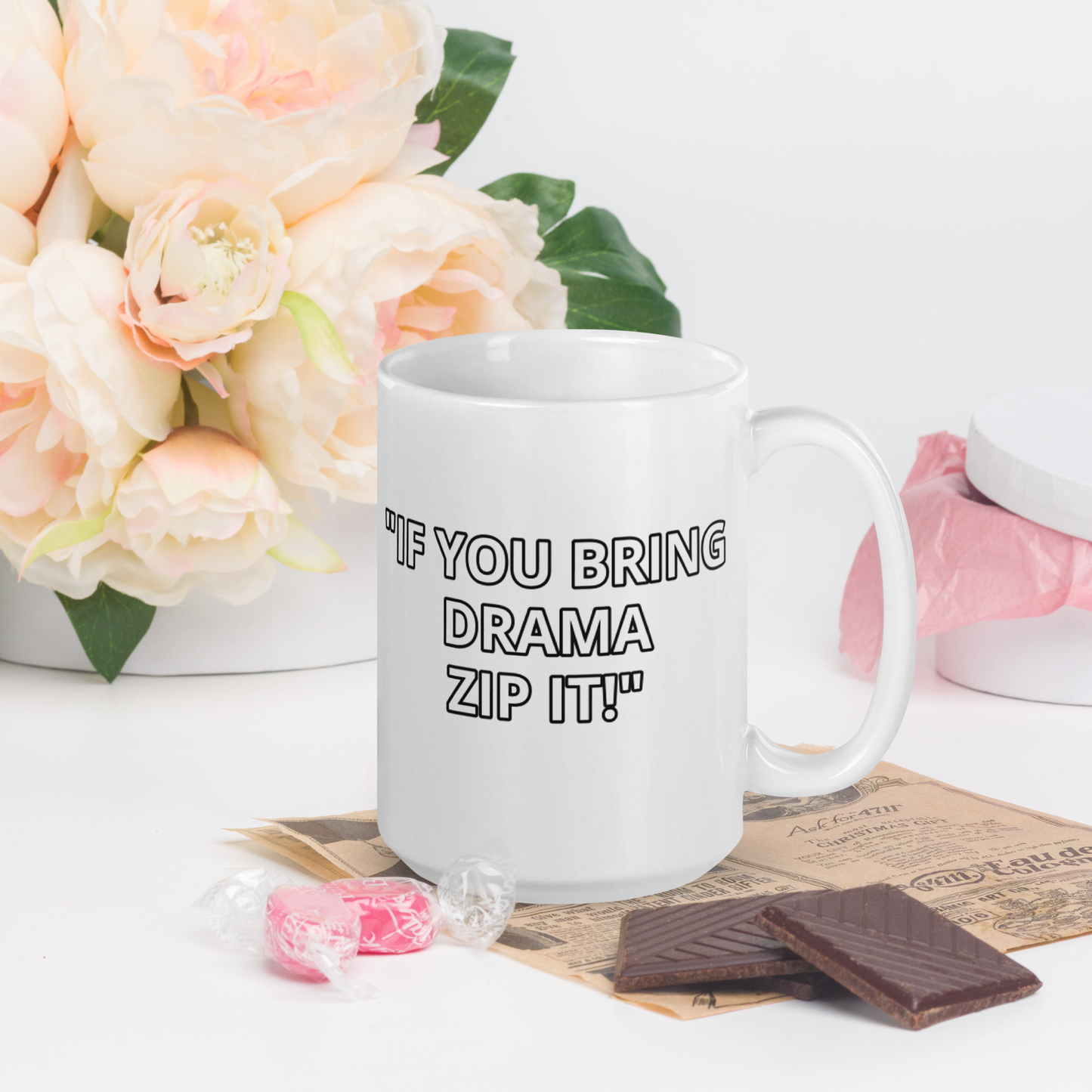 Bring Drama Zip It White Mug